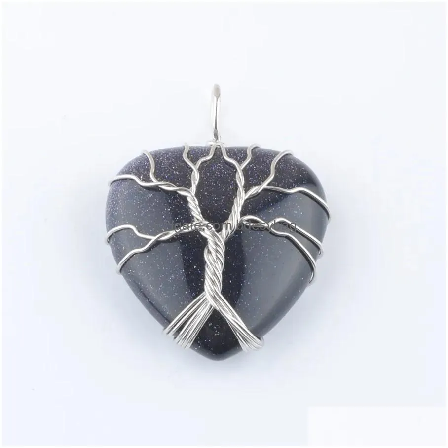 natural stone pendants wire wrap handmade tree of life heart shape beads amethyst opal bn446