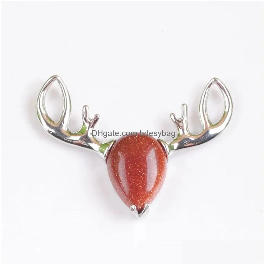 yowost natural tigers eye opal gemstones pendant deer head shaped animal charm trendy men women reiki jewellery accessories bn519