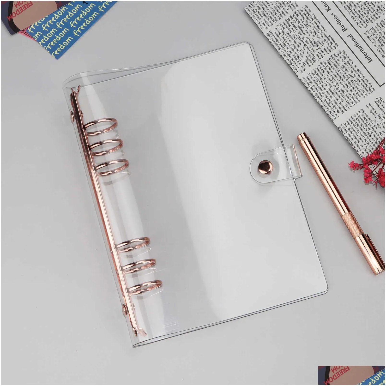 agenda journal diary planner pvc rose gold clear binders looseleaf 6 ring a5 a6 30mm binder cover 210611