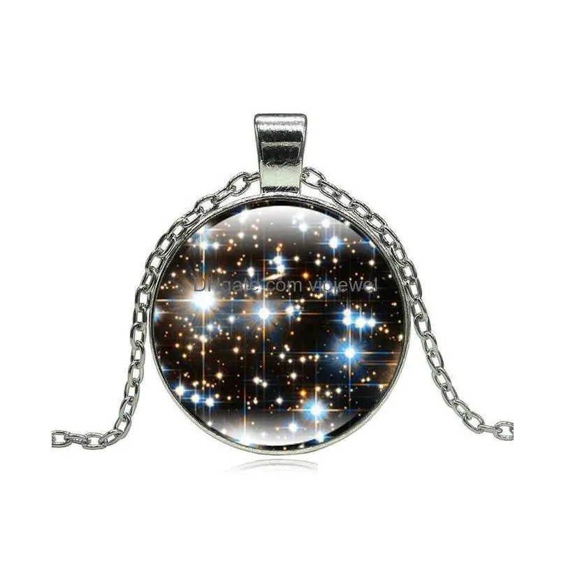 brand galaxy star time gemstone necklace silver glass pendant necklace wfn376 with chain mix order 20 pieces a lot