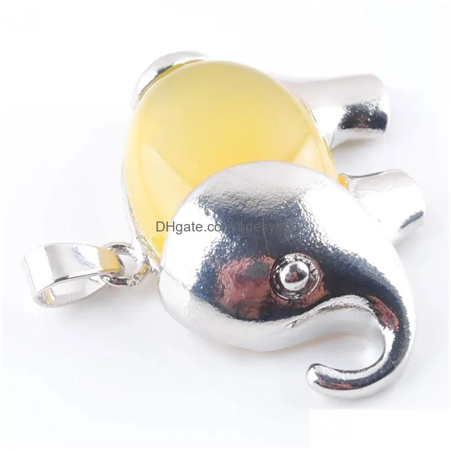 yowost cute elephant animal pendants natural gemstones agates jades gift chakra jewelry energy for women bn368