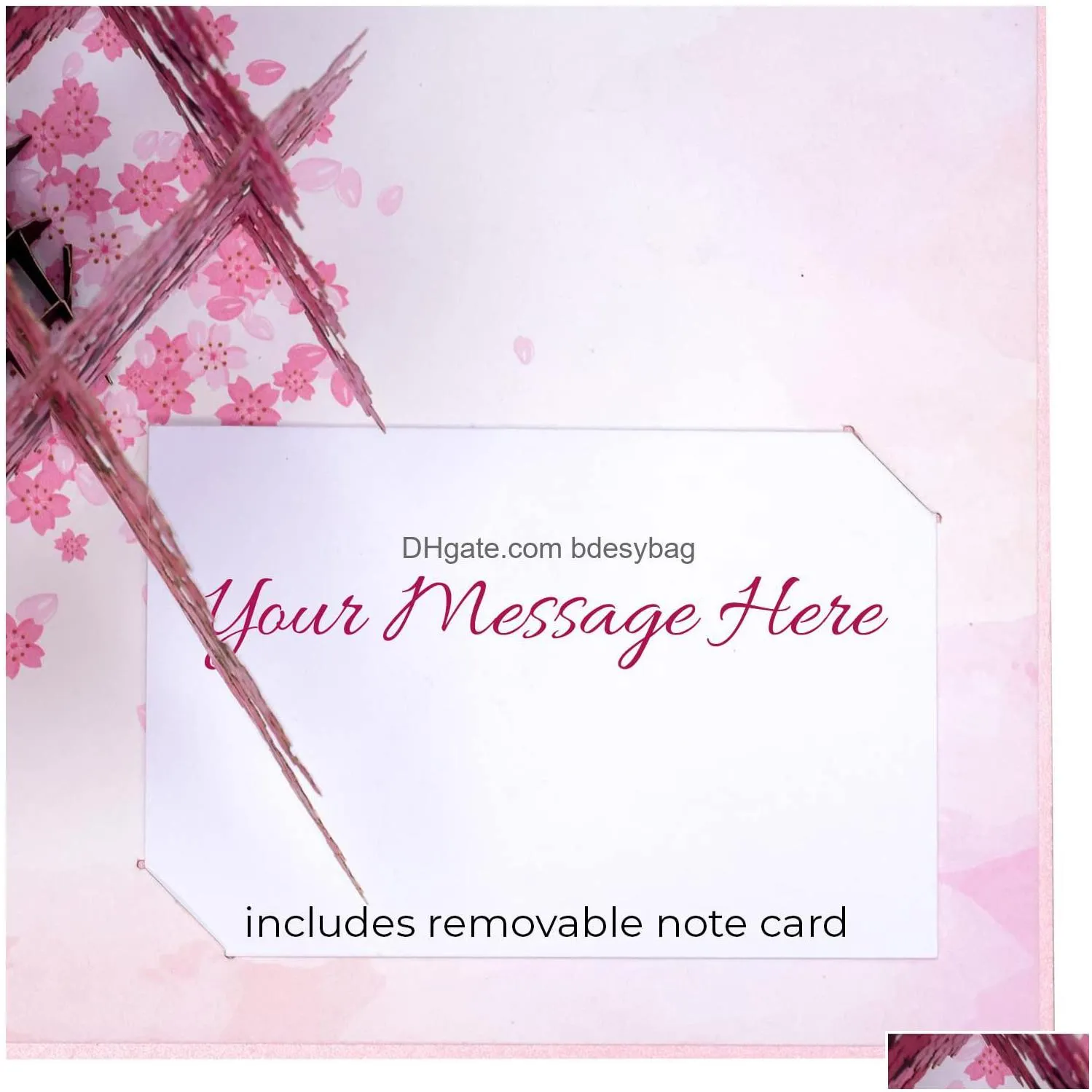 greeting cards 3d cherry blossom  up card for valentines spring mothers day all ocns 5 x 7 er includes envelope and note tag drop