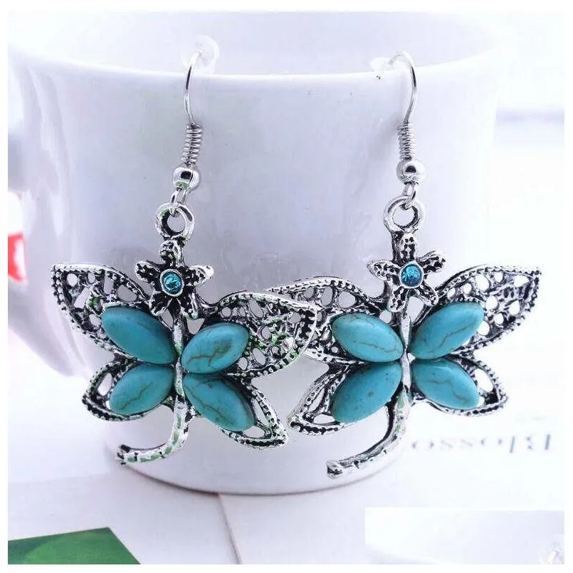 womens small butterfly tibetan silver turquoise charm earrings gstqe088 fashion gift national style women diy earring