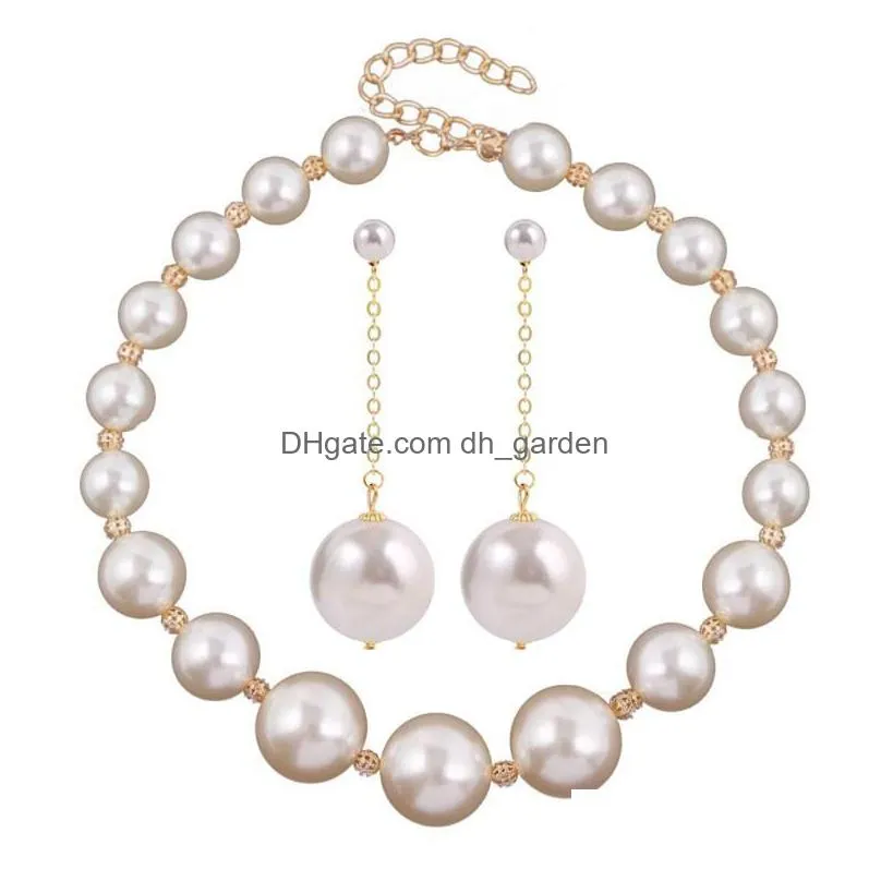 necklace earrings set fashion exaggerated big pearl beads long chain pendant dangle jewelry women wedding party y accessories