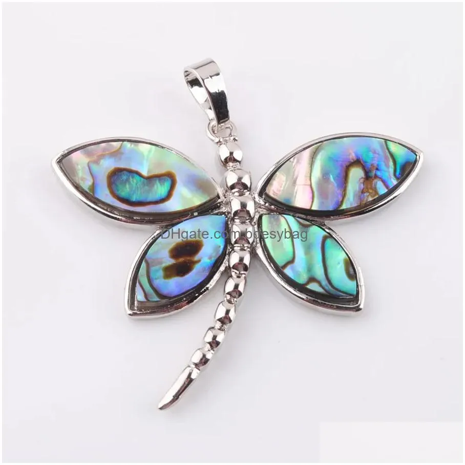 natural colourful  abalone shell pearl pendant necklace dragonfly beads women charms reiki jewelry n3646