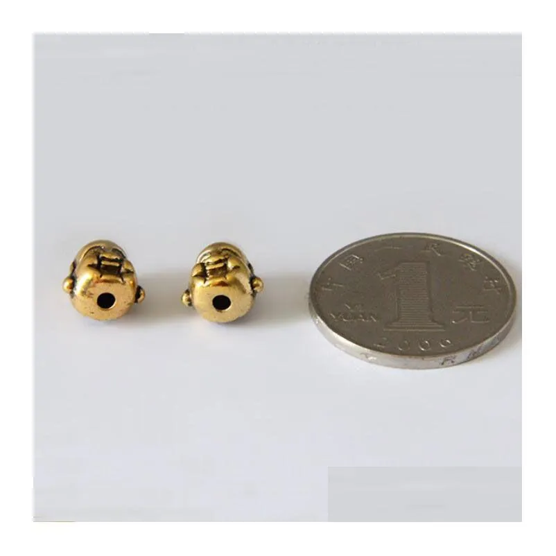 epacket dhs spot 10mm ancient golden buddha head diy double hole spacer beads gsdwz078 tibetan silver spacers