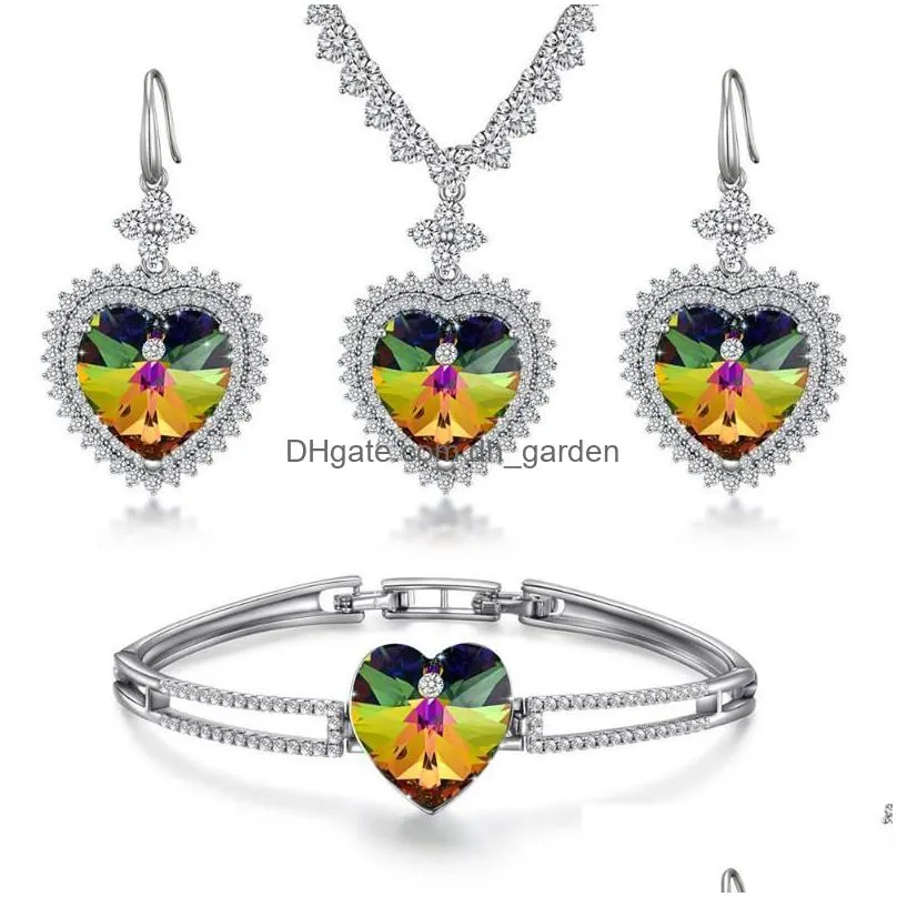 necklace earrings set farlena wedding jewelry classic loveheart and bracelet austria crystal zircon bridal sets