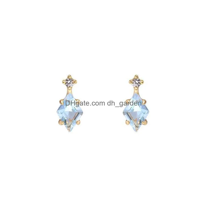 stud earrings inspired design silver inlaid blue diamond mini romantic bright jewelry engagement accessories for women