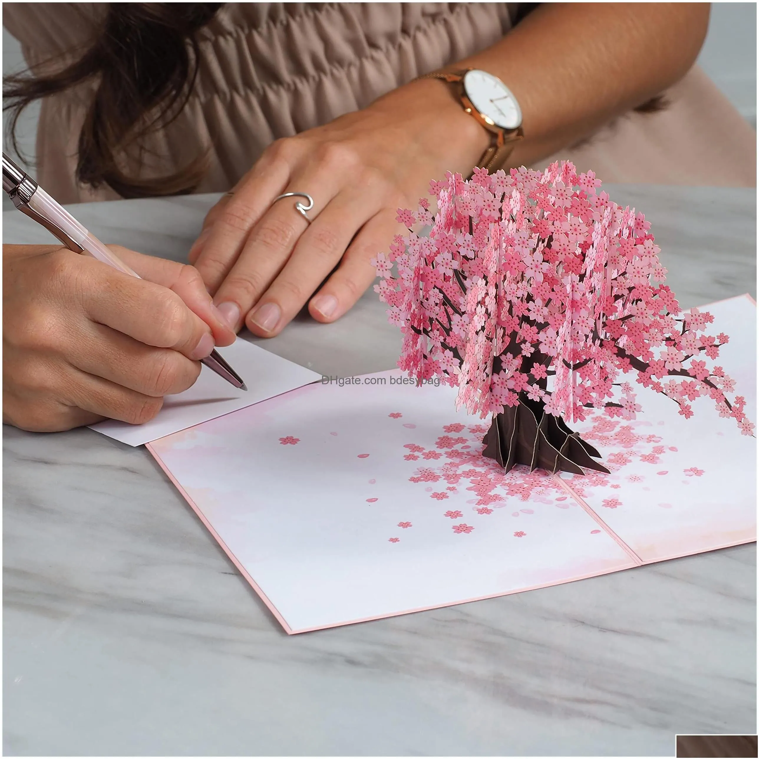 greeting cards 3d cherry blossom  up card for valentines spring mothers day all ocns 5 x 7 er includes envelope and note tag drop