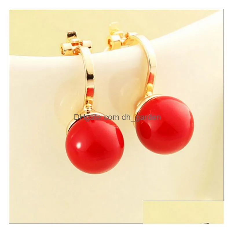 stud earrings korean fashion jewelry lovely elegant atmosphere red pearl short ear clip female