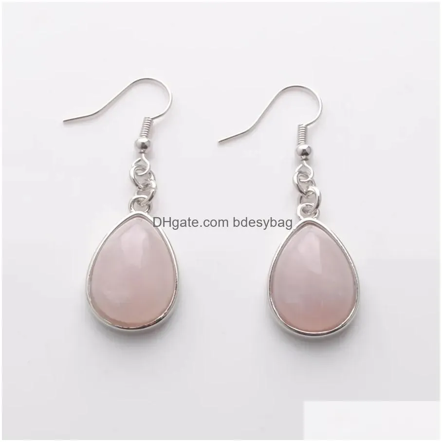 women dangle chandelier earrings natural rose quartzs gem stone teardrop bead reiki healing earrings bohemian jewelry r3178