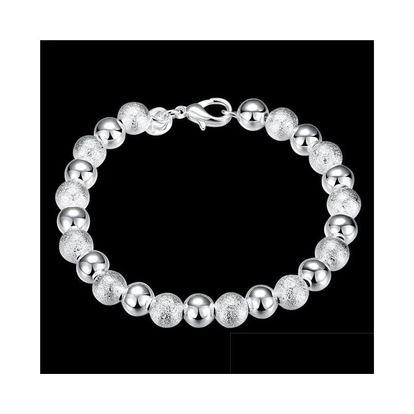 uni sterling silver plated 8m sand bead beaded strands bracelet gssb084 fashion 925 silver plate jewelry bracelets