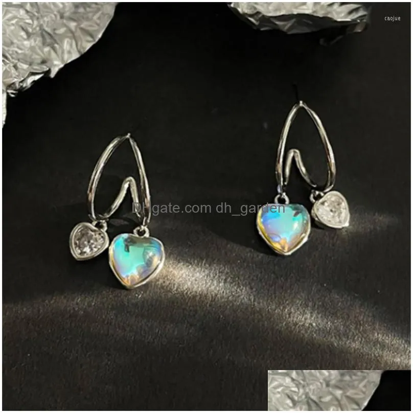 stud earrings trendy prevent allergy moonstone double heart earring for women girls party birthday jewelry gifts eh256