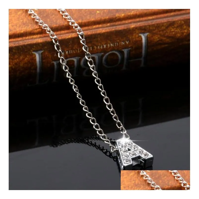 new alloy inlaid diamond letter necklace womens 26 letter pendant gsfn004 with chain mix order 20 pieces a lot