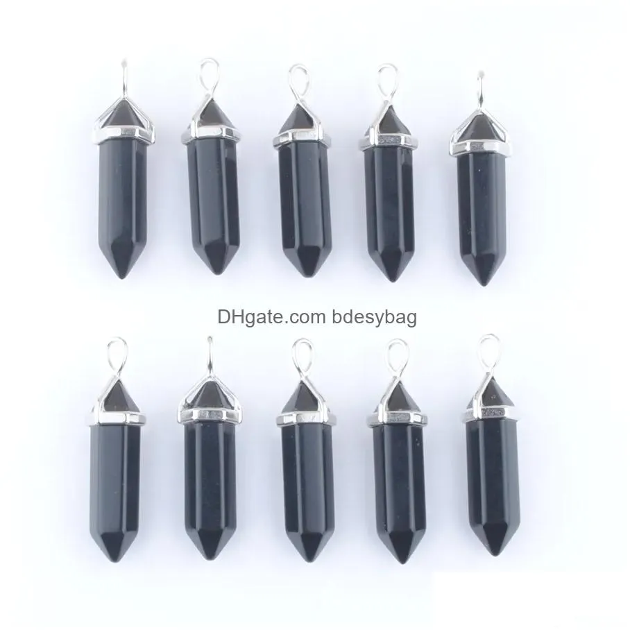 pendants natural stone obsidian hexagonal bullet point crystal pillar reiki healing chakra dangle pendant jewelry n3038