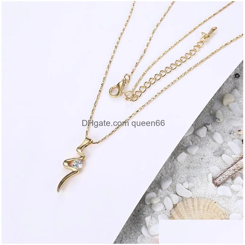 wave 18k gold plate jewelry necklace fit women ggn198 yellow gold plated white gemstone pendant necklaces with chains