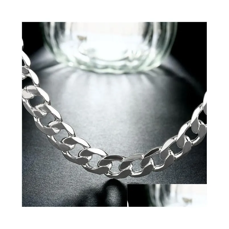 mens sterling silver plated 12m flat side chains necklace 20inchsx12mm gssn200 fashion lovely 925 silver plate jewelry necklaces