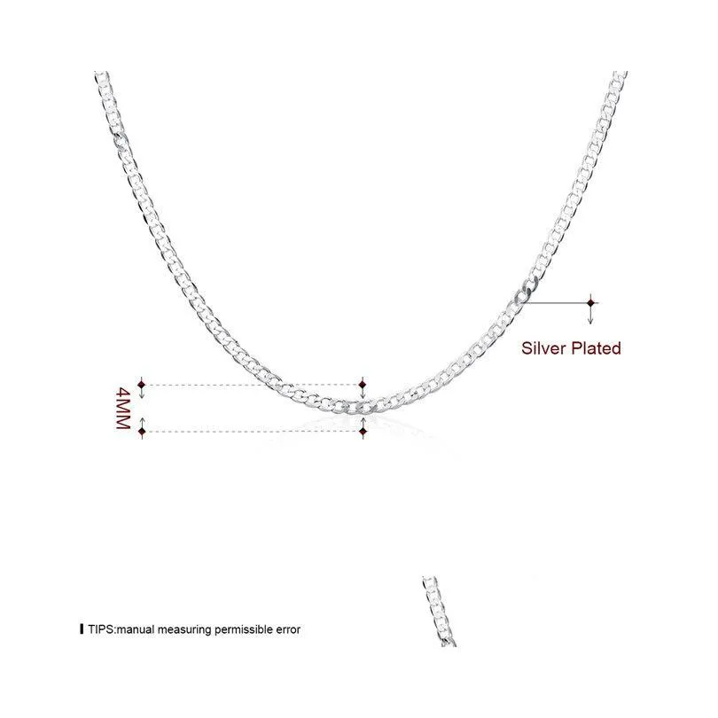 4mm mens sterling silver plated side chains necklace 1630 inches gssn132 fashion lovely 925 silver plate jewelry necklaces chain
