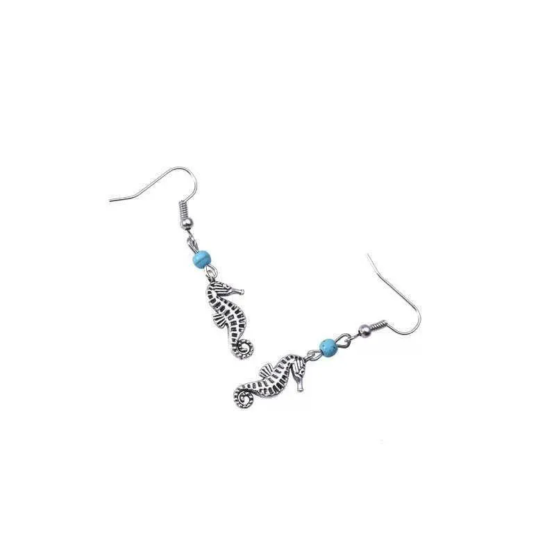 womens hippocampus tibetan silver turquoise charm earrings gstqe022 fashion gift national style women diy earring