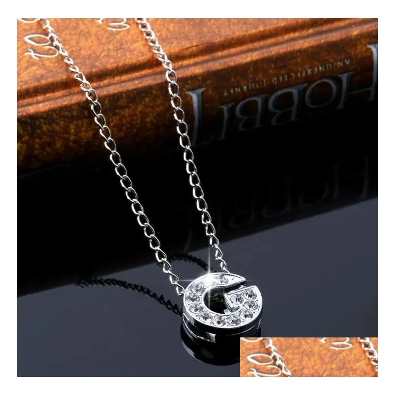 new alloy inlaid diamond letter necklace womens 26 letter pendant gsfn004 with chain mix order 20 pieces a lot