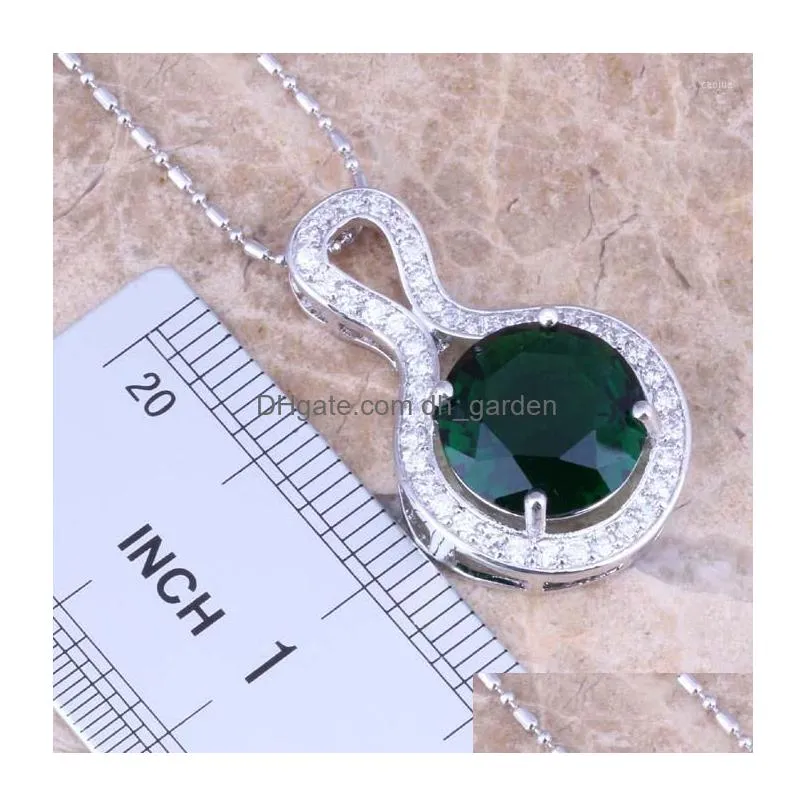 necklace earrings set perfect green cubic zirconia white cz silver plated pendant s0794