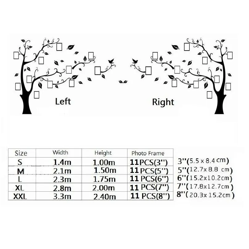 stickers tree photo frame sticker diy mirror decal home decoration living room bedroom poster tv background wall decor 210310