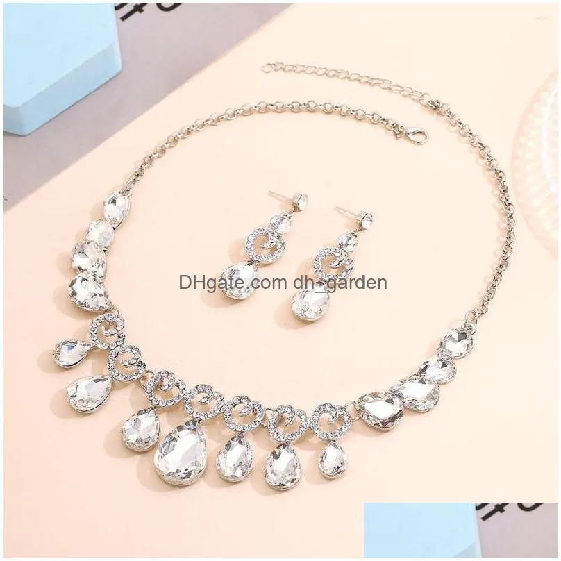 necklace earrings set farlena simple water drop crystal glass fashion rhinestone bridal wedding