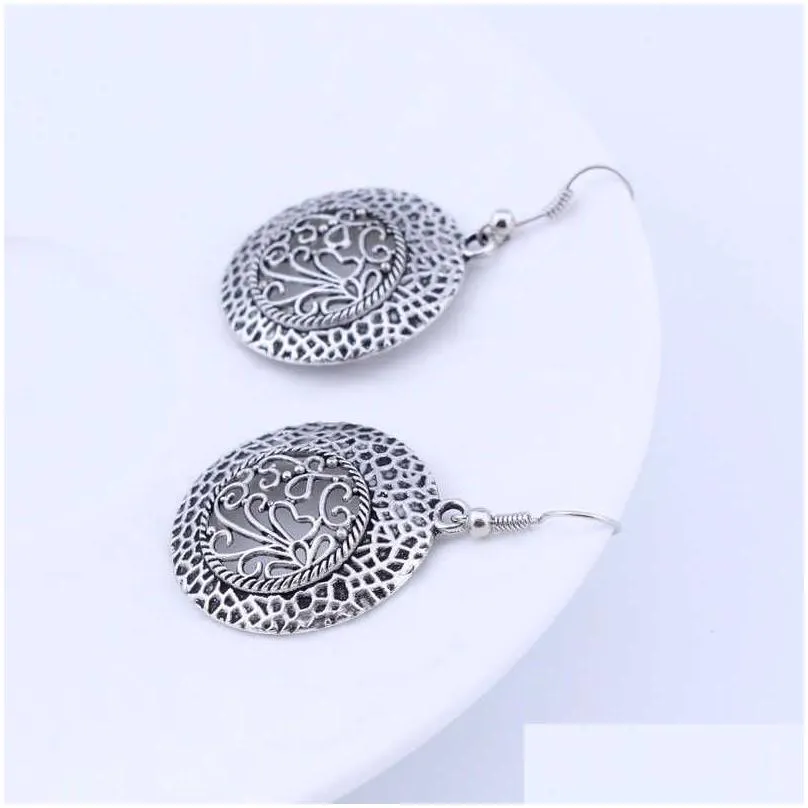 womens hollow round tibetan silver charm earrings gstqe027 fashion gift national style women diy earring