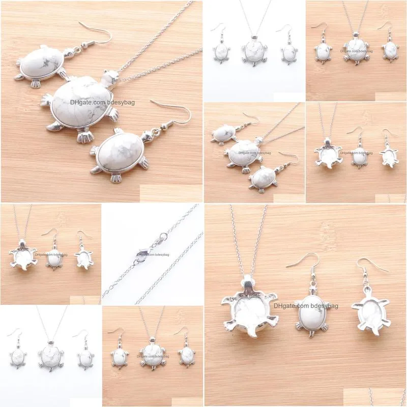 women lucky jewelry sets natural stone white turquoises beads jewellery dangle hanging earring statement necklace chain 45cm q3107