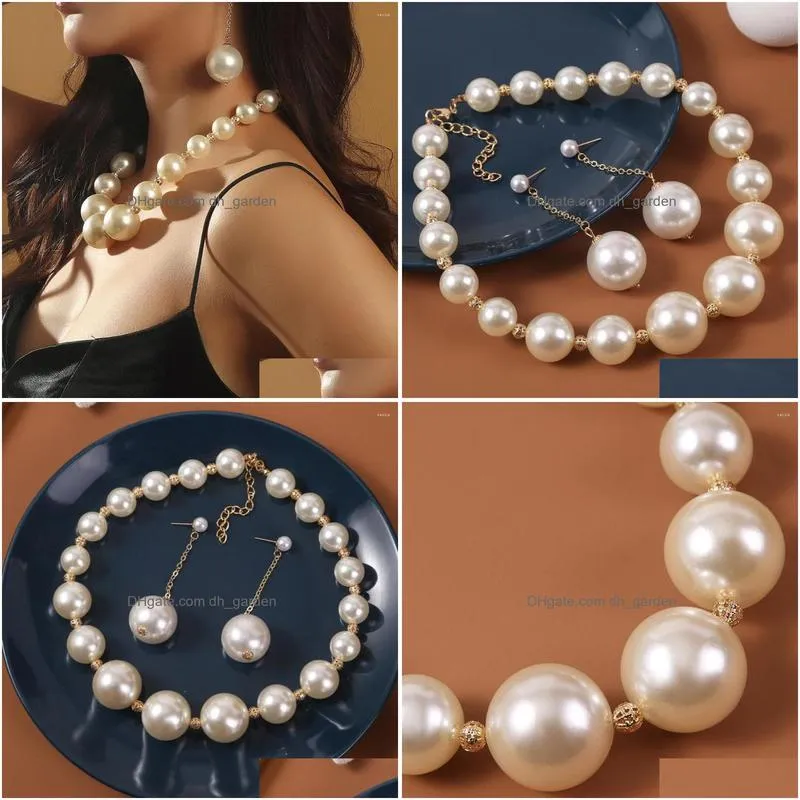 necklace earrings set fashion exaggerated big pearl beads long chain pendant dangle jewelry women wedding party y accessories