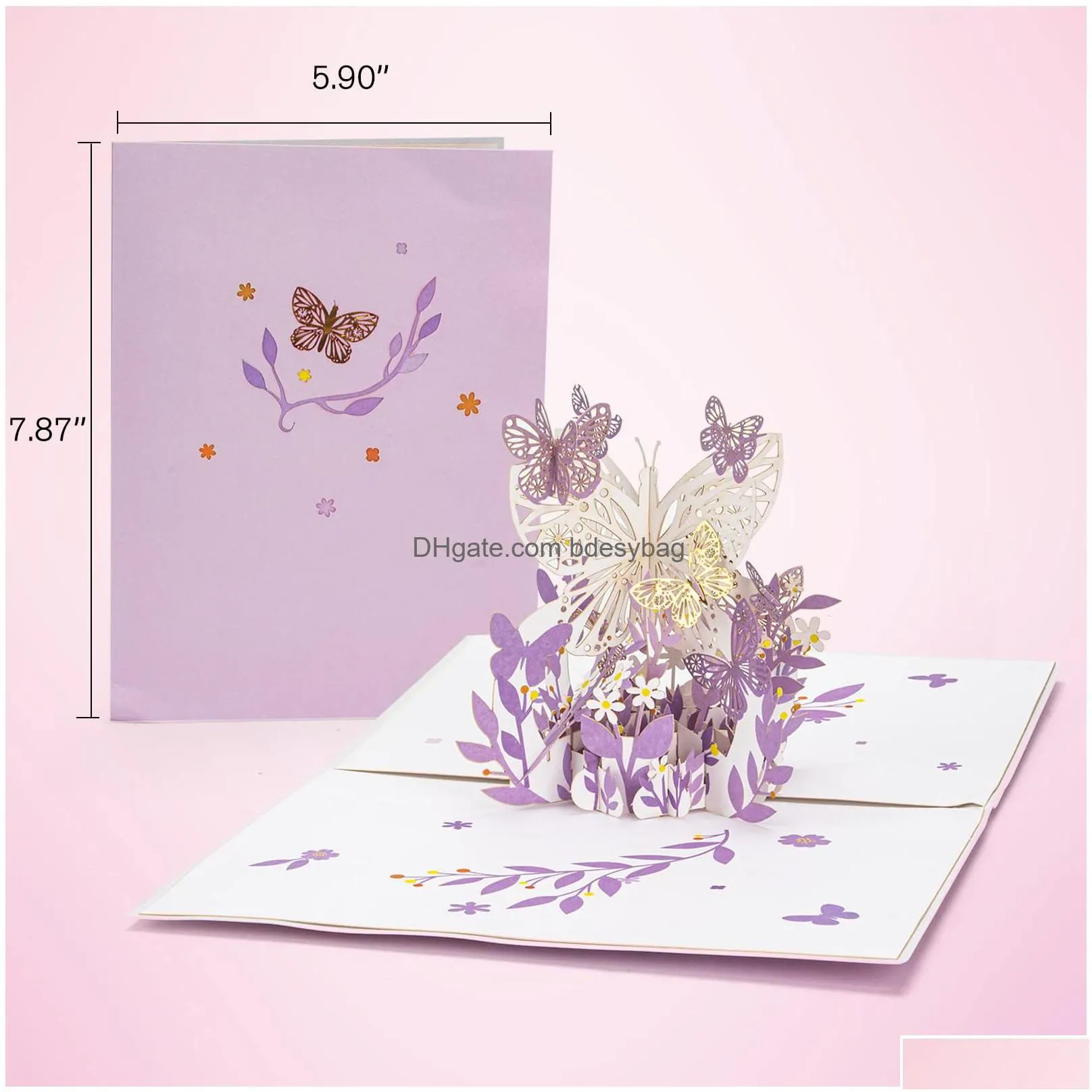 greeting cards purple butterfly birthday  up card flower 3d gift for women wife girl daughter mothers day thinking of you anniver