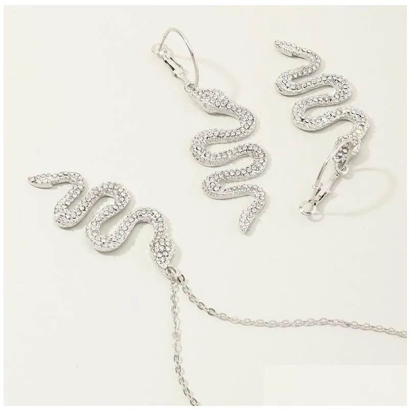metal snake with diamonds necklaces earring jewelry sets gsfs026 fashion women gift earrings necklace set