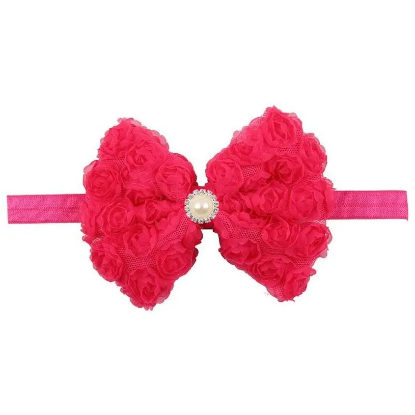 doublelayer embroidered rose headband for children chiffon bow headbands gstg092 mix order fashion head band