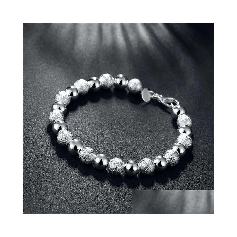 uni sterling silver plated 8m sand bead beaded strands bracelet gssb084 fashion 925 silver plate jewelry bracelets