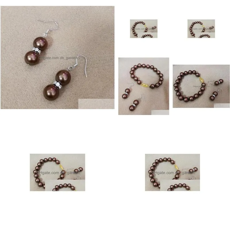 necklace earrings set women jewelry 8mm 10mm 12mm brown coffee round natural south sea shell pearl bracelet dangle hook earring