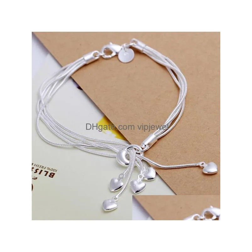 matte beads heart hanging shoe bag sterling silver plated charm bracelets 8 pieces mixed style gtb3 fashion womens 925 silver