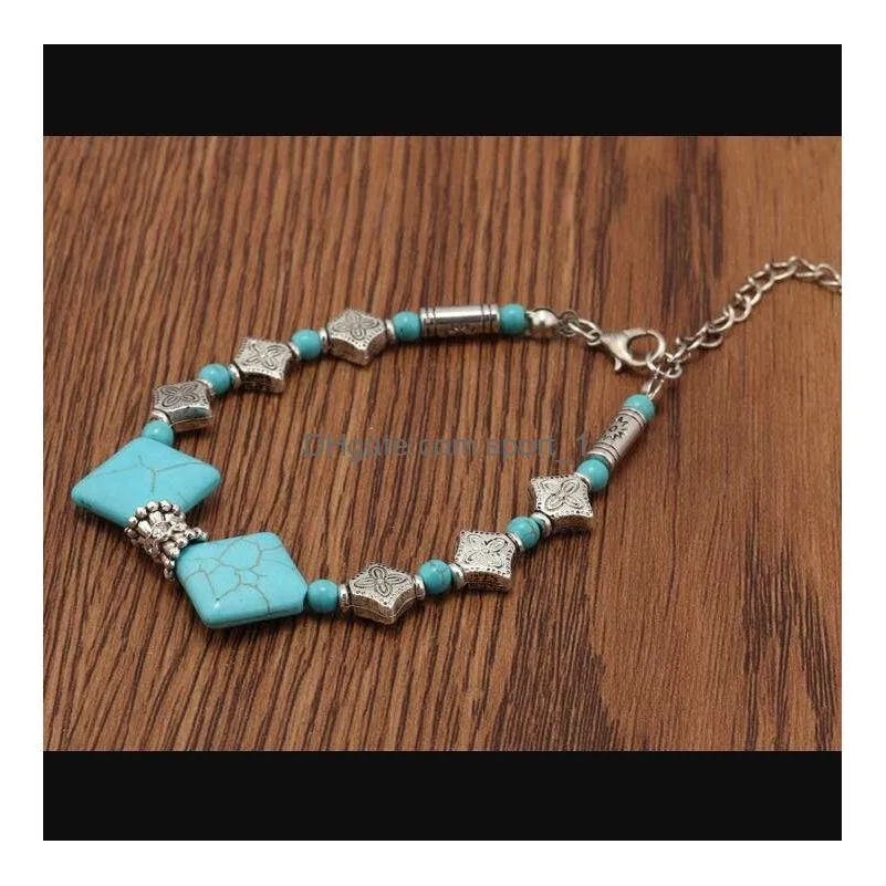 womens handmade geometry tibetan silver turquoise charm bracelets gstqb007 fashion gift national style women mens diy bracelet