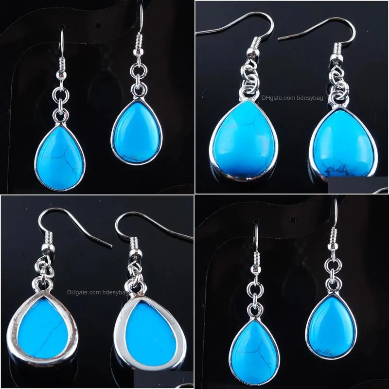 women dangle chandelier earrings natural blue turquoises gem stone teardrop bead reiki healing earrings bohemian jewelry r3180
