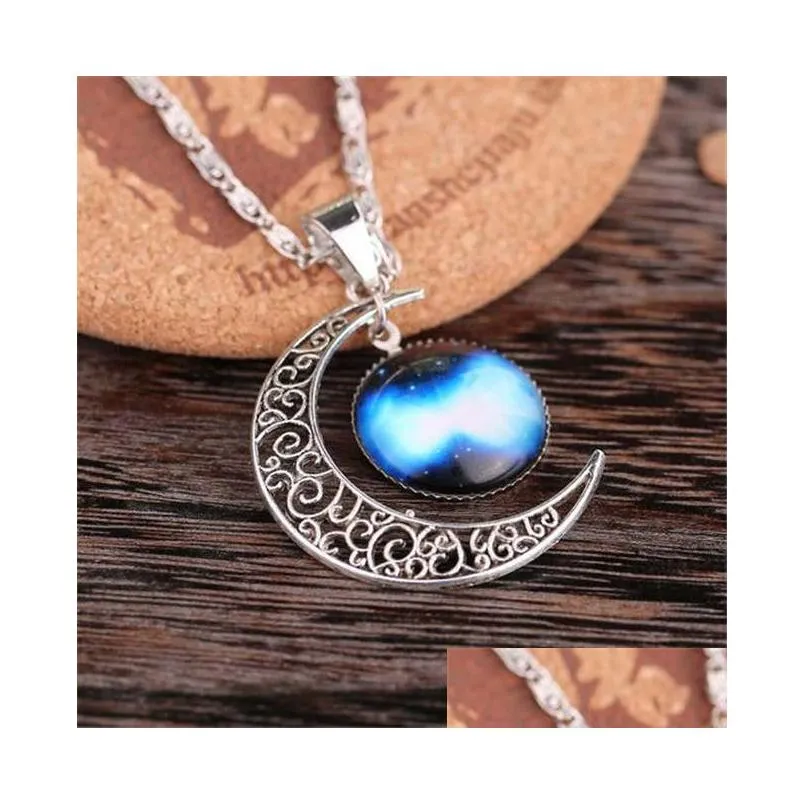 mens and womens stars crossing necklace star sky moon time gem pendant gsfn194 with chain mix order