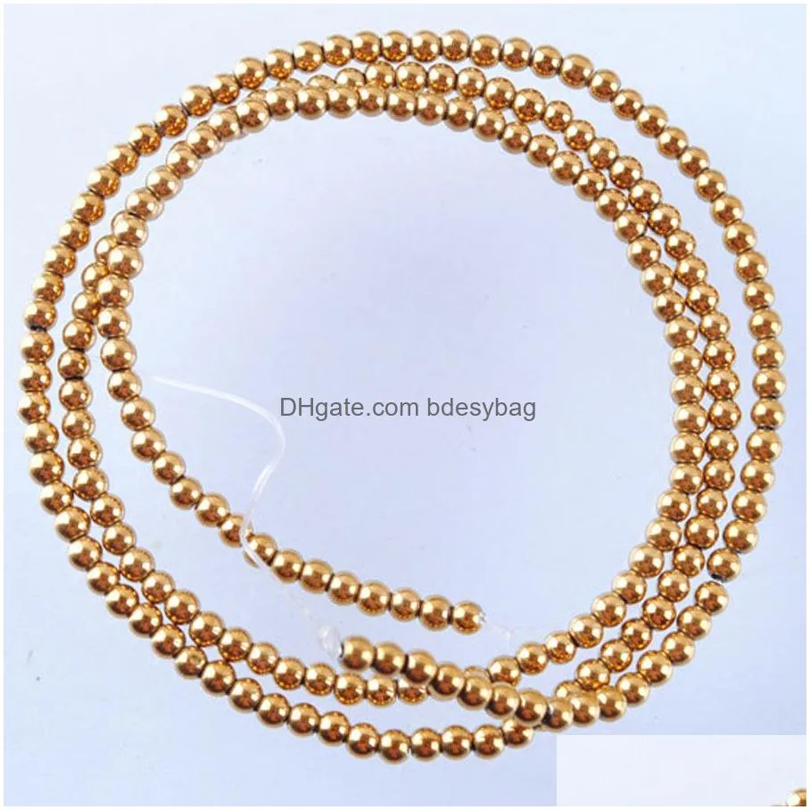 gold no magnetic materials hematite gem stone 2 3 4 6 8 mm round loose beads strand for diy jewelry making bracelets necklace accessories