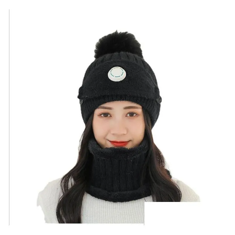  autumn winter womens thick warm knitted hats scarves sets gszm023 fashion threepiece set of bib mask headgear and hat