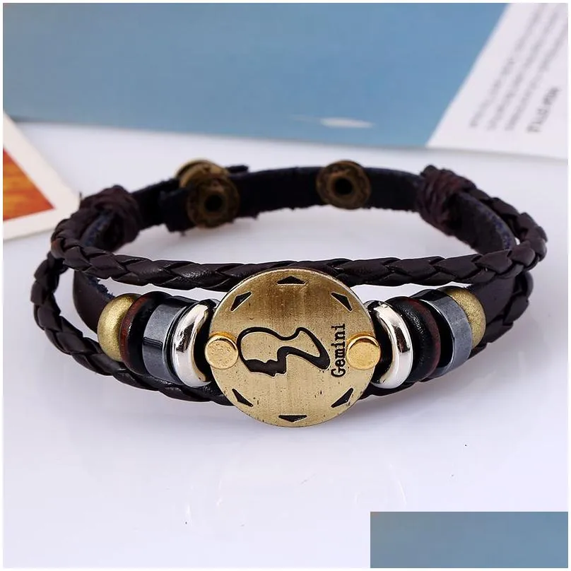 twelve constellation leather bracelet for birthday id identification gift with adjustable size gsfb063 mix orderor