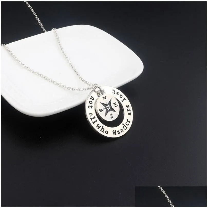 not all who wander are lost compass compass letters men and women pendant necklace gsfn605 with chain mix order pendant necklaces