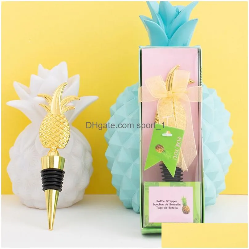 metal wine stoppers bar tools creative pineapple shape champagne bottle stopper wedding guest gifts souvenir gift box packaging