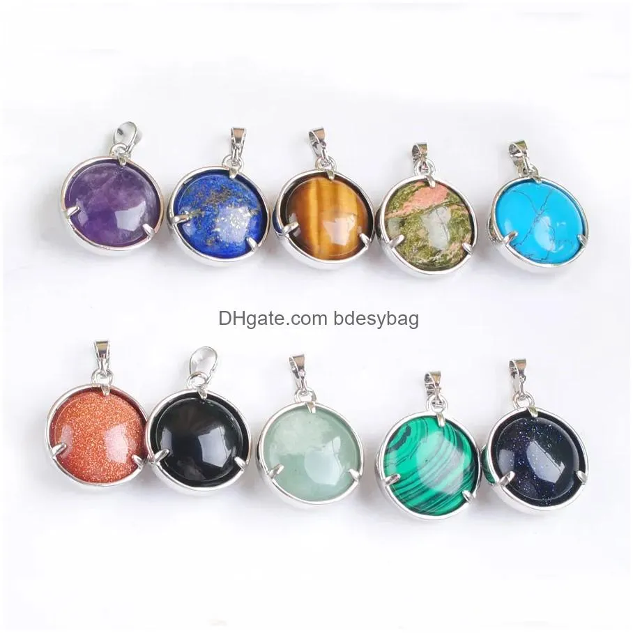 yowost new fashion sun moon pendant natural amethyst tigers eye rose quartz stones round choice healing balance jewelry bn513