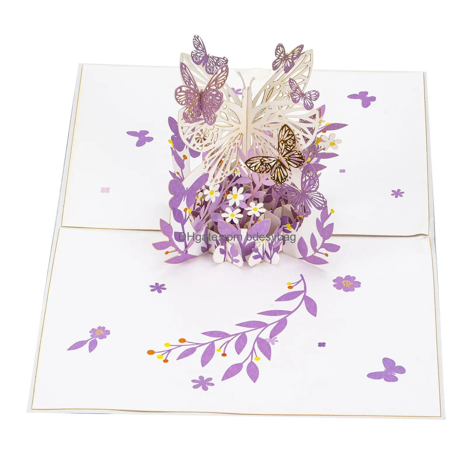 greeting cards purple butterfly birthday  up card flower 3d gift for women wife girl daughter mothers day thinking of you anniver