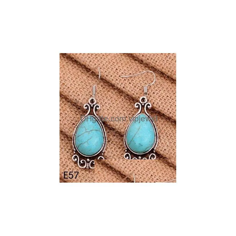 high grade womens diy tibetan silver turquoise dangle earrings 12 pieces a lot mixed style round flower european beads earring gttqe7