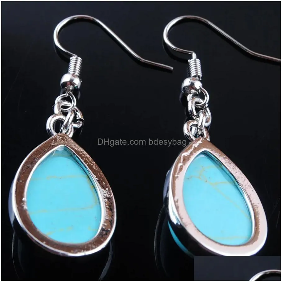 women dangle chandelier earrings natural turquoises gem stone teardrop bead reiki healing earrings bohemian jewelry r3179