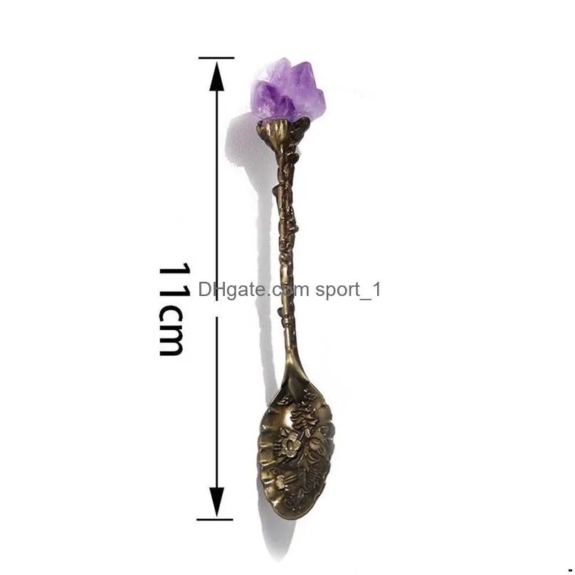natural crystal spoon amethyst hand carved long handle coffee mixing spoon diy household tea set accessories
