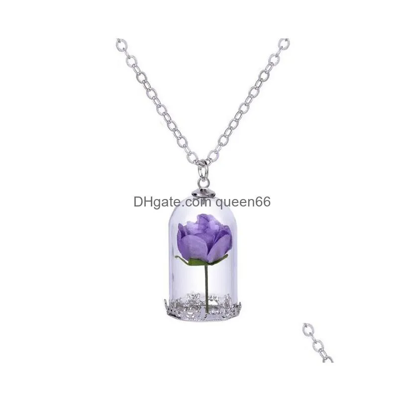 handmade diy fashion necklaces glass bottle dry flower rose necklace gsfn326 with chain mix order